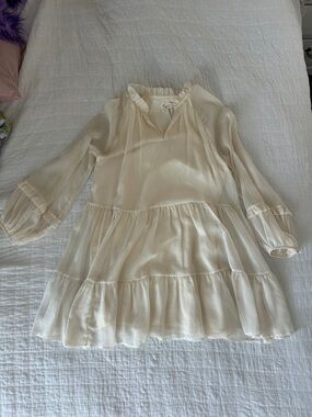 Lena Cream Ruffled Tiered Long Sleeve Dress